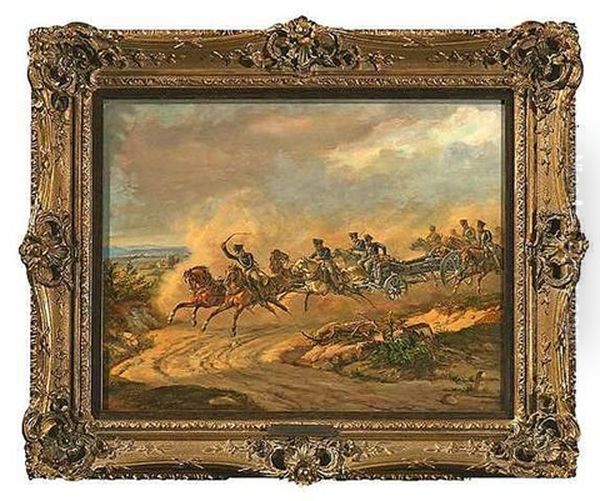Preussische Reiter Mit Geschutzlafette Oil Painting by Dietrich Monten
