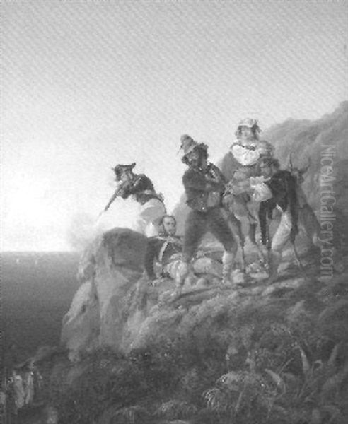 Auf Einem Maultier Sitzend Schutzt Eine Junge Neapolitanerin Ihr Kind Oil Painting by Dietrich Monten