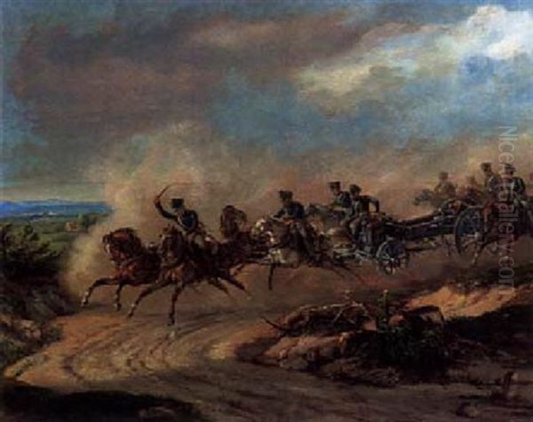 Berittene Artilleristen Beim Transport Einer Kanone Oil Painting by Dietrich Monten