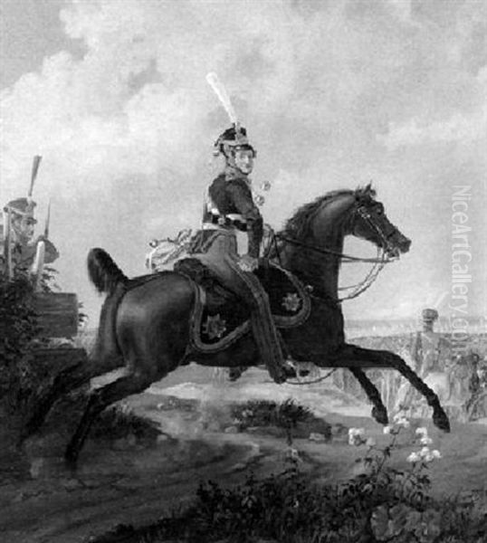 Premierleutnant Baron Waldemar Von Wimpfen Zu Pferd Oil Painting by Dietrich Monten