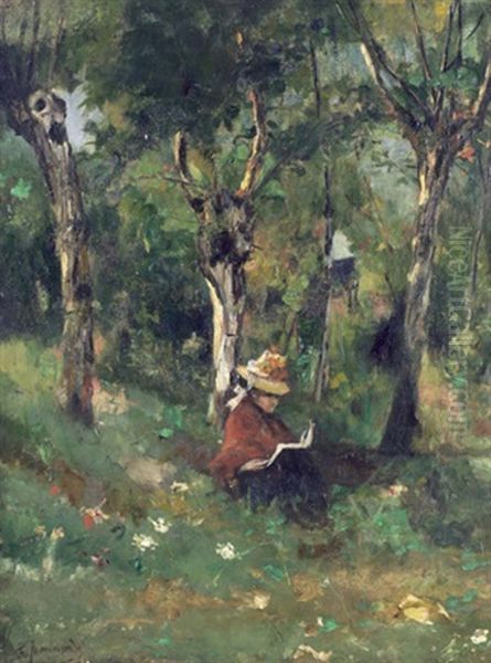 Liseuse Sous Un Arbre Oil Painting by Frederic Montenard