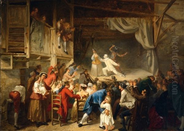 Representation D'une Comedie Italienne Au Temps De Louis Xv Oil Painting by Adolphe Francois Montfallet