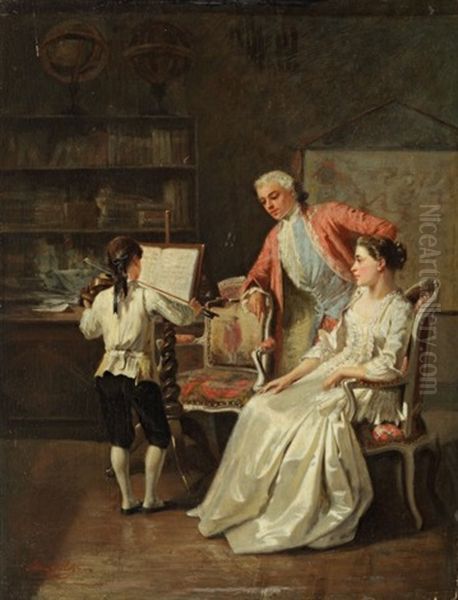 La Lecon De Violon Oil Painting by Adolphe Francois Montfallet