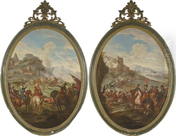 Zuffa Con Cavalieri (+ Battaglia Con Turchi; Pair) Oil Painting by Francesco Monti