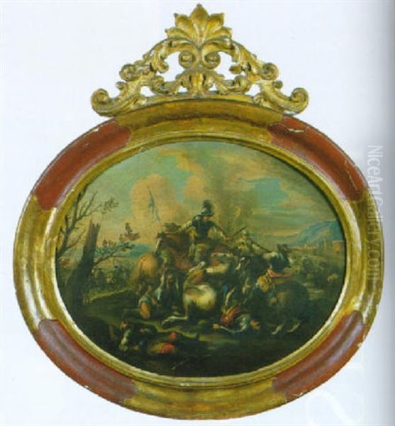 Scontro Di Cavalieri Turchi E Cristiani Con Un Monte In Lontananza Oil Painting by Francesco Monti