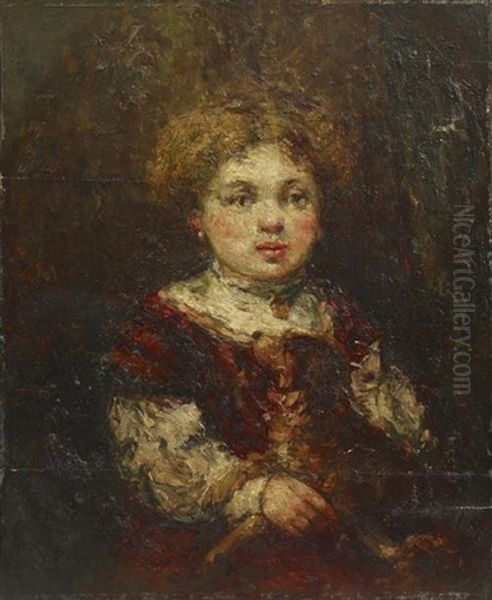 Jeune Fille Au Chien Oil Painting by Adolphe Joseph Thomas Monticelli