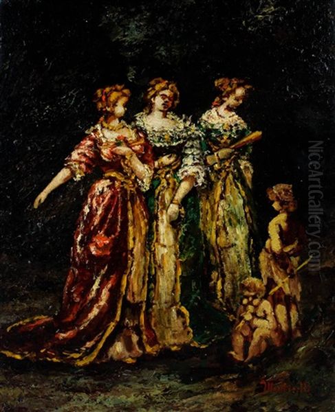 Three Graces Oil Painting by Adolphe Joseph Thomas Monticelli