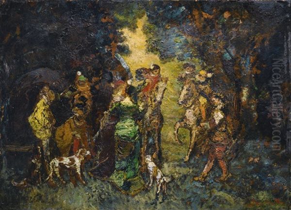 The Hunting Meeting Oil Painting by Adolphe Joseph Thomas Monticelli