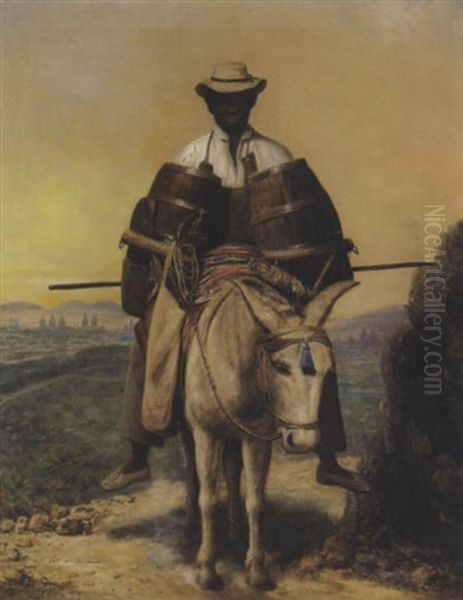 A Watercarrier On A Mule, With A View Of Lima From The Alameda Oil Painting by Raymond Auguste Quinsac Monvoisin