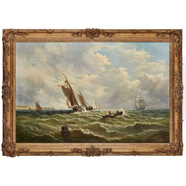 Fishing Boats In A Choppy Sea, And Another Similar Oil Painting by John Moore Of Ipswich