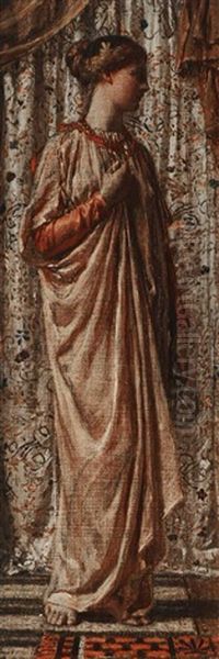 Standing Female Figure In Pale Pink Gown Oil Painting by Albert Joseph Moore