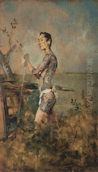 Tattooed Palanquin Bearer Oil Painting by Harry Humphrey Moore
