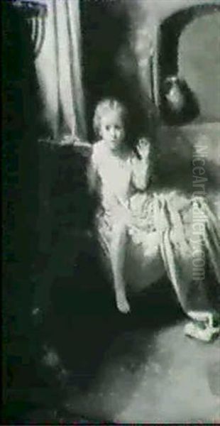 Child On Bed, Surprised Oil Painting by Herbert Moore