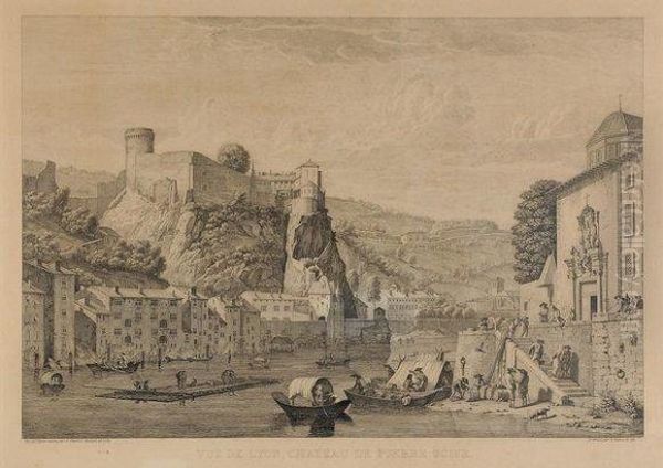 Vue De Lyon, Chateau De Pierre Scize. Oil Painting by Jean-Joseph-Xavier Bidauld