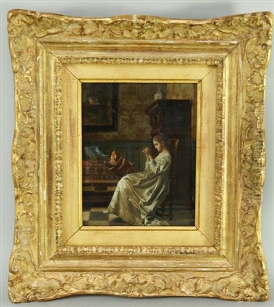 Jeune Femme A Sa Couture Oil Painting by Frans Moormans