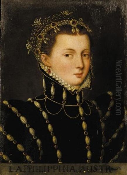 Portrait Of A Noblewoman (philippina Welser, First Wife Of Ferdinand, Duke Of Tyrol?) Oil Painting by Antonis Mor Van Dashorst