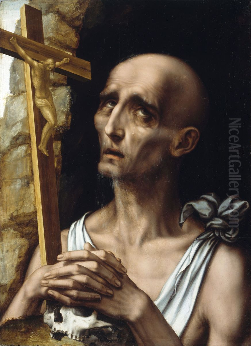 Saint Jerome In The Wilderness Oil Painting by Luis de Morales