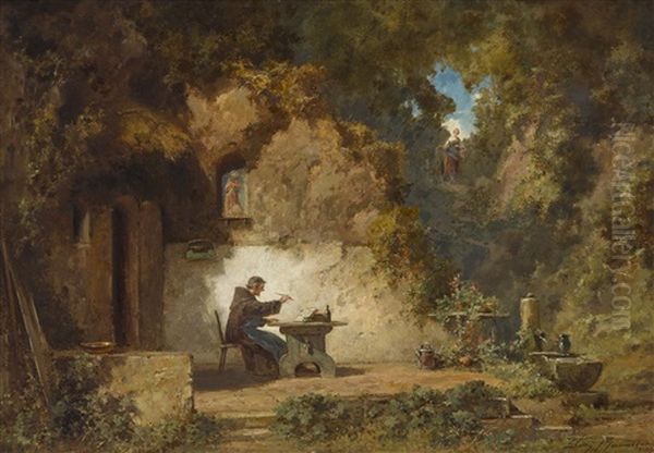 Schreibender Monch Vor Seiner Klause Oil Painting by Willy Moralt