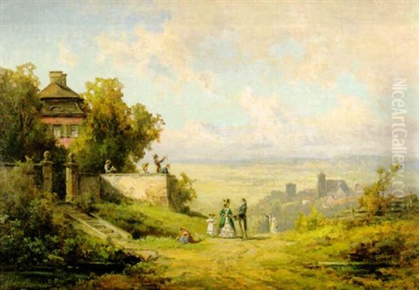 Sommerfreuden Vor Dem Landsitz Uber Der Stadt Oil Painting by Willy Moralt