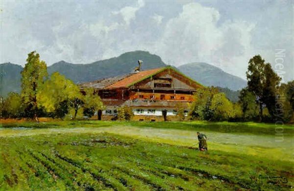 Bauernhof Bei Lenggries Oil Painting by Willy Moralt