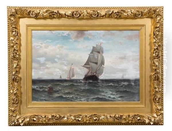 Ship At Full Mast Oil Painting by Edward Moran