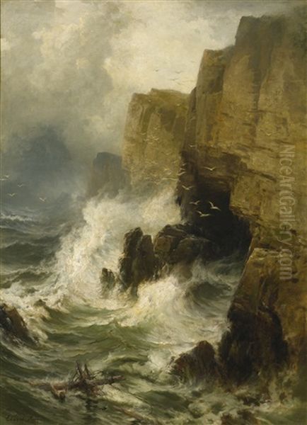 Cliffs In A Storm Oil Painting by Edward Moran