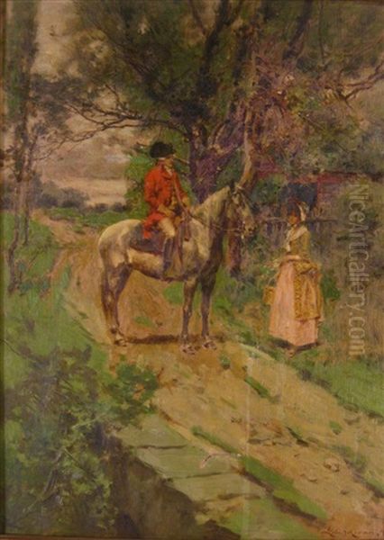 Equestrian And Lady Oil Painting by Leon John Moran