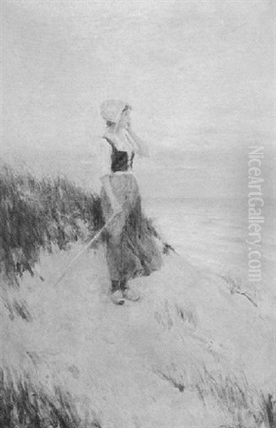 Dutch Woman At The Shore Oil Painting by Leon John Moran