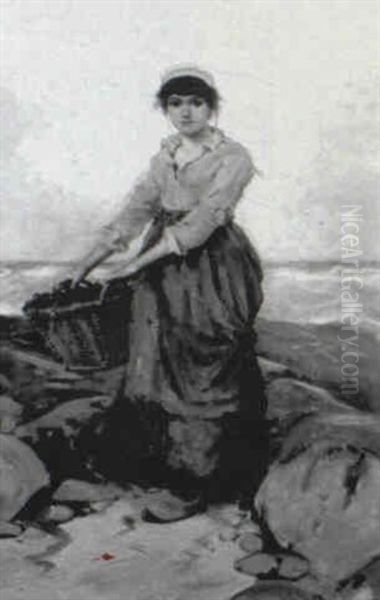 Woman With A Basket Oil Painting by Leon John Moran