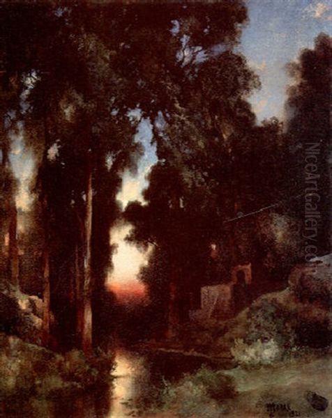 Mission At Sunset Oil Painting by Thomas Moran