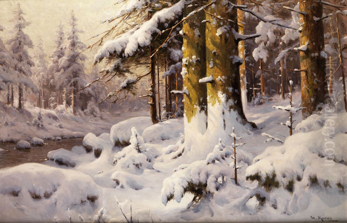 Winterliche Waldlandschaft Oil Painting by Walter Moras