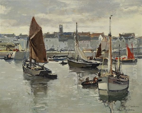 Douarnenez, Le Port Au Soleil Couchant Oil Painting by Paul Morchain