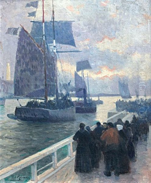 Le Depart Des Pecheurs Oil Painting by Paul Morchain