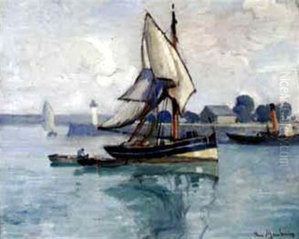 Voiliers A Honfleur Oil Painting by Paul Morchain