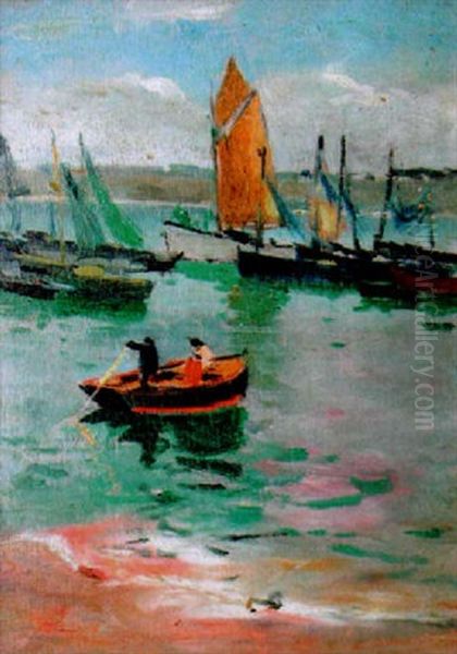 Voiliers Au Mouillage Et Barque A La Godille Oil Painting by Paul Morchain