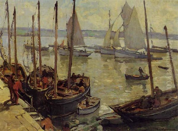 Bateaux De Peche A Quai Oil Painting by Paul Morchain