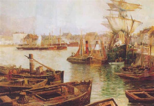 Trois-mats Et Barques De Peche A Quai Oil Painting by Paul Morchain
