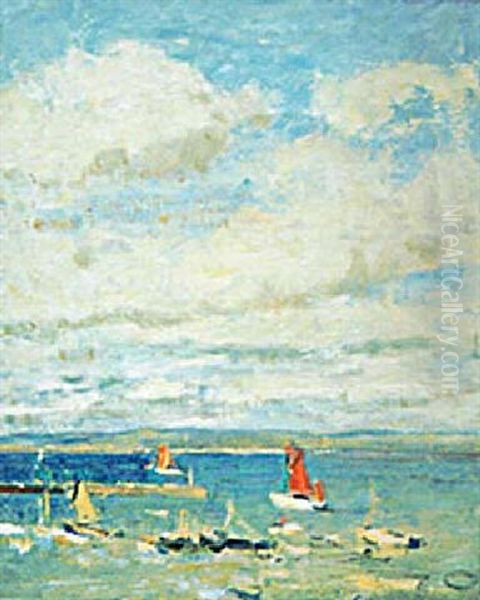 Marine Dans Le Port De Douarnenez Oil Painting by Paul Morchain