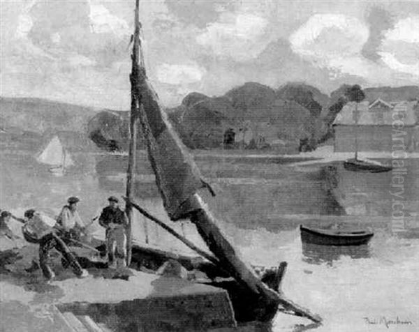 Fischer Beim Anlegen Ihres Bootes Oil Painting by Paul Morchain