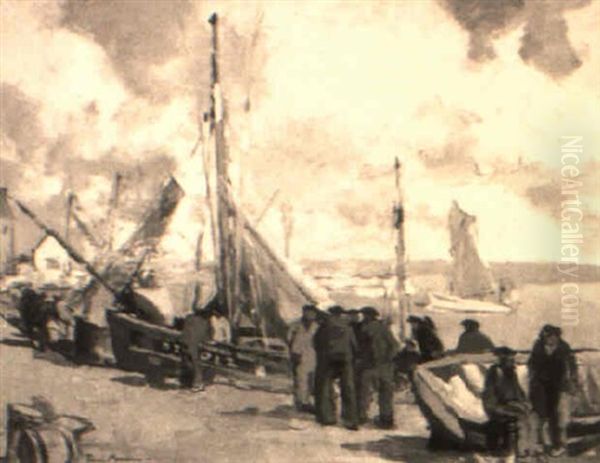 Retour Des Pecheurs Au Rosmeur A Douarnenez Oil Painting by Paul Morchain