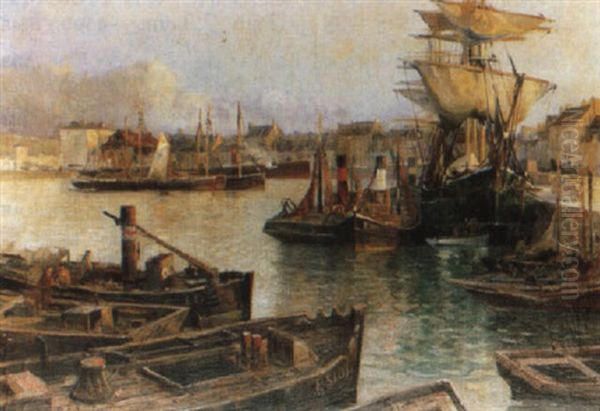 Bateaux Au Port De Boulogne Oil Painting by Paul Morchain