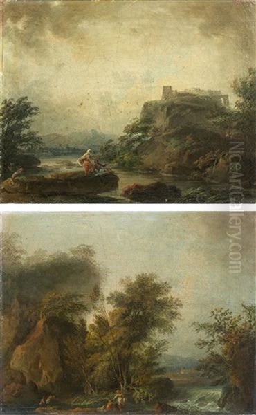 Paysages Animes (pair) Oil Painting by Louis Gabriel Moreau