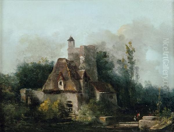 Paysage Avec Une Ferme Oil Painting by Louis Gabriel Moreau