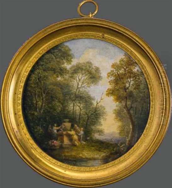 Jeunes Femmes Dans Un Paysage Fleurissant L'autel De L'amour Oil Painting by Louis Gabriel Moreau