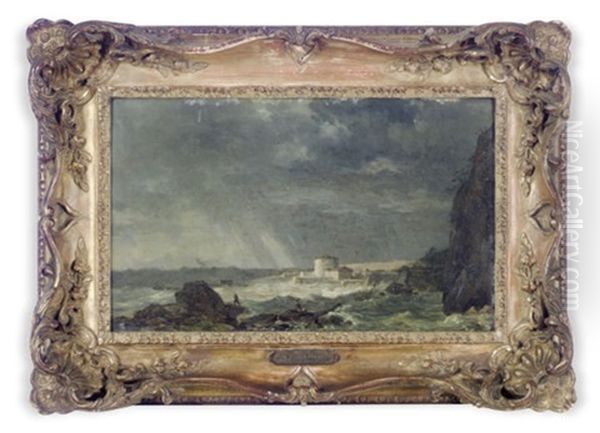 A Rocky Coastline Oil Painting by Louis Gabriel Moreau