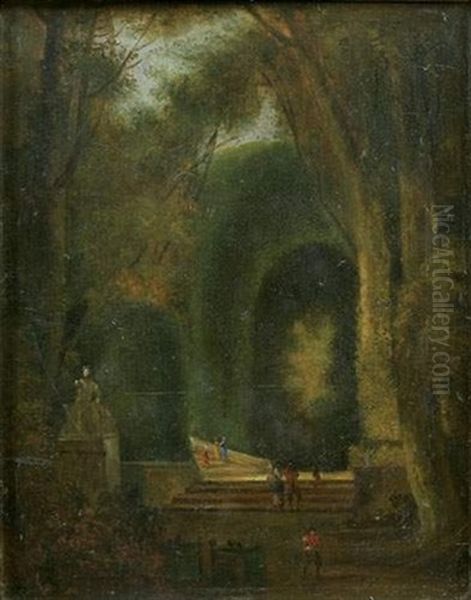 Promeneurs Dans Un Paysage Aux Grands Arbres Oil Painting by Louis Gabriel Moreau
