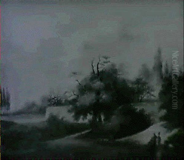 La Promenade Pres D'une Terrasse Dans Un Parc Oil Painting by Louis Gabriel Moreau