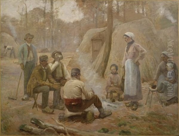 Le Dejeuner Des Bucherons, 1906 Oil Painting by Adrien Moreau