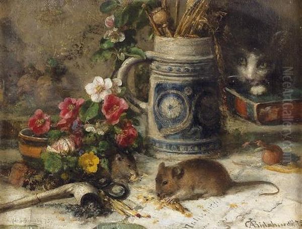 Auf Der Lauer. Oil Painting by Karl August Bielchowski