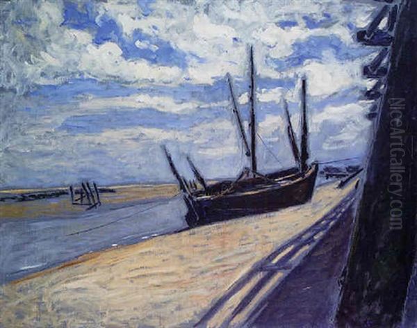Barque Sur La Plage Oil Painting by Etienne Moreau-Nelaton